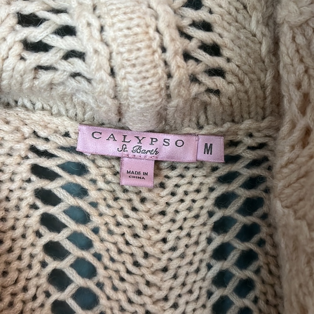 Calypso cable knit long open drape sweater cardigan sz m - Picture 2 of 6